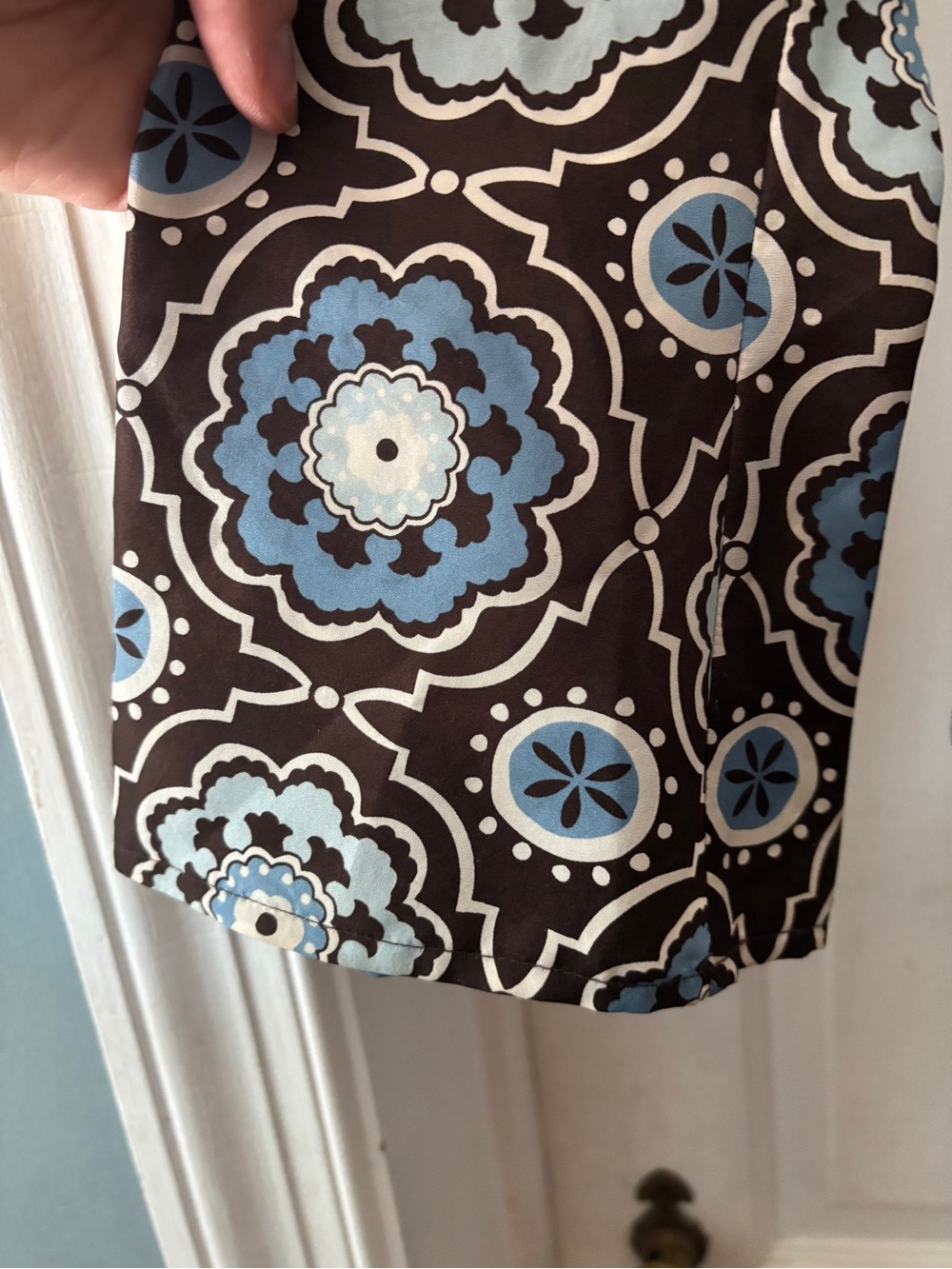 Tory Burch Silk Triple Tie Blouse Moroccan Print Brown Blue Size 2 - Picture 7 of 15